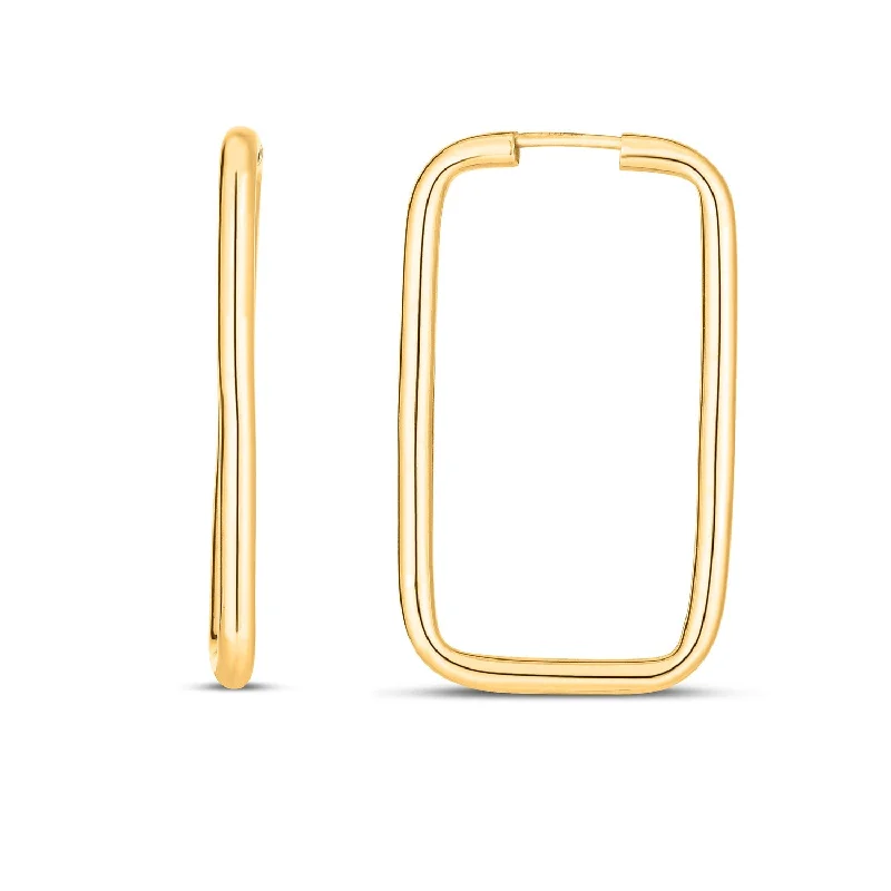 Women's photo earrings-14k Yellow Gold Endless Rectangle Hoops