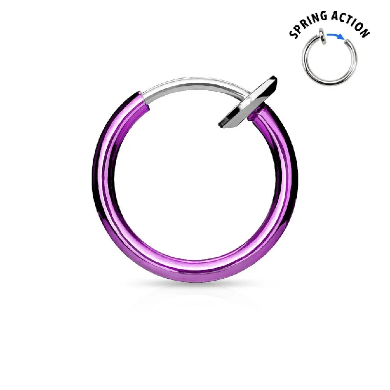 Women's wedding rings-Purple Titanium Spring-Action Fake Septum/Nose/Ear Hoop - S679