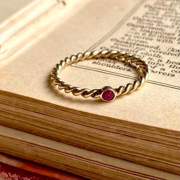 Women's eco-friendly rings-Solid Gold Fine Twist Ring with Ruby by Joy Everley