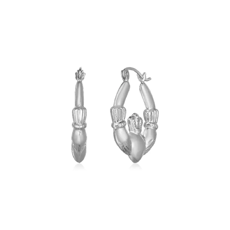 Women's stud earrings-14K White Gold Claddagh Symbol Hoop Earrings