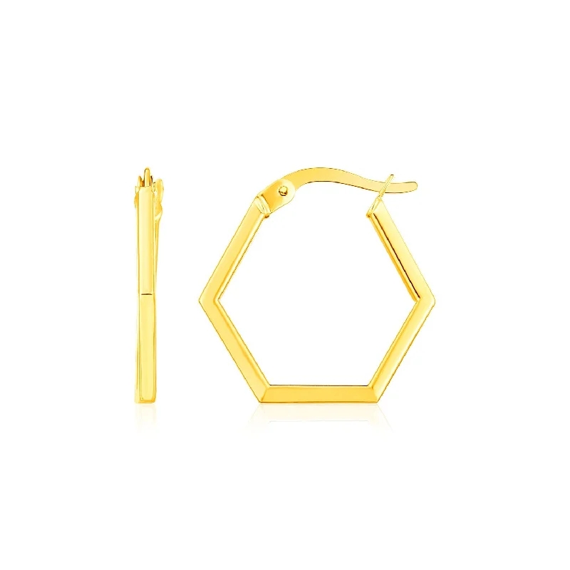 Women's sustainable earrings-14K Yellow Gold Hexagon Shaped Hoop Earrings