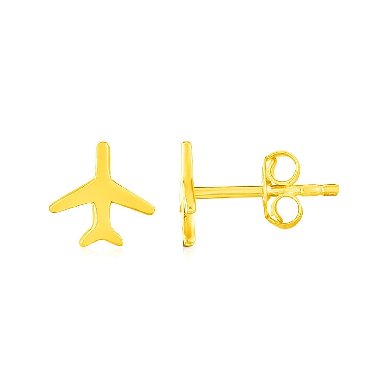 Women's family earrings-14K Yellow Gold Airplane Earrings