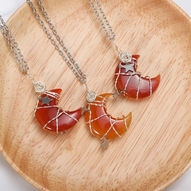 Women's mother-daughter necklaces-Carnelian Moon and Stars Necklace