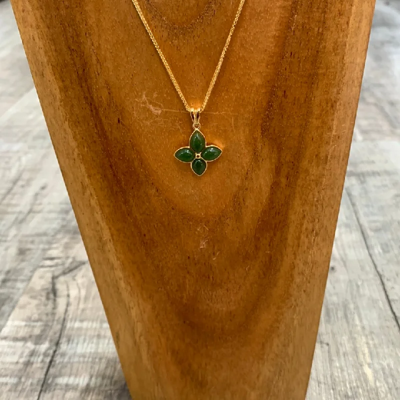 Women's custom engraving necklaces-Jade and gold flower necklace