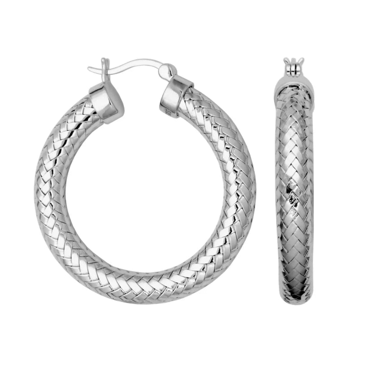 Women's silver-plated rings-SS 35MM/5MM Mesh Hoop Earring