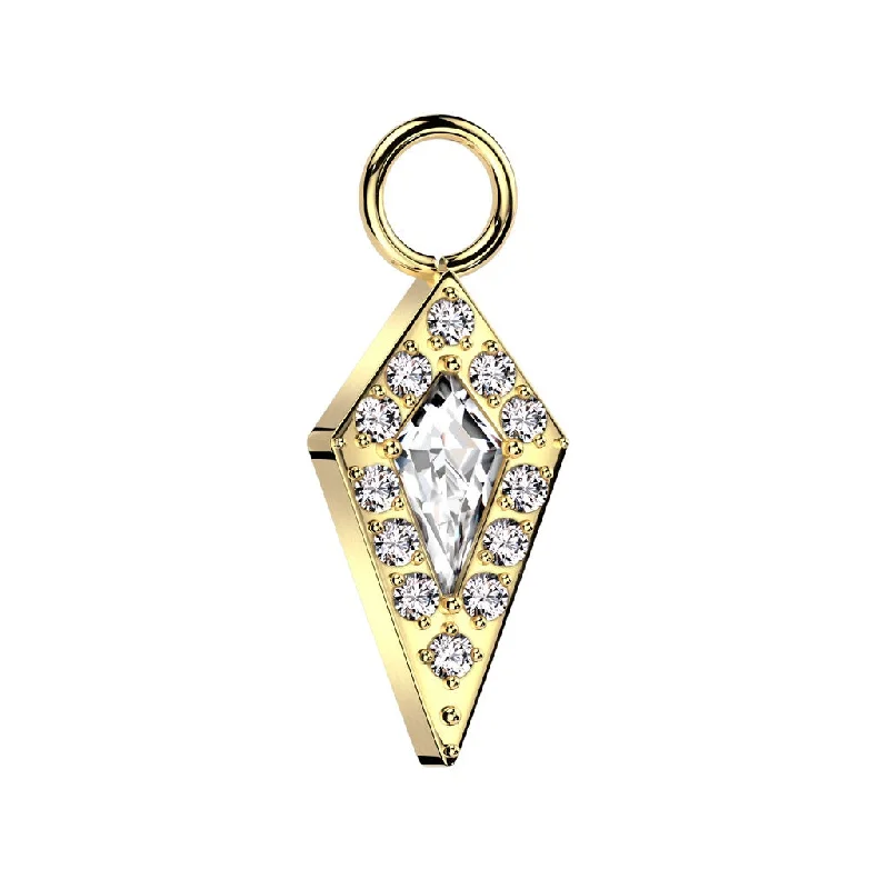 Women's formal rings-Titanium Gold Dangle Jewelled Spear Charm for Hinged Ring - TI-191A