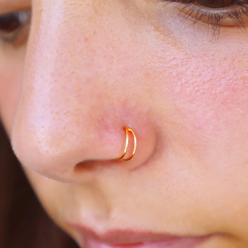 Women's mother-daughter rings-Double Nose Ring Hoop, Rose Gold Nose Ring