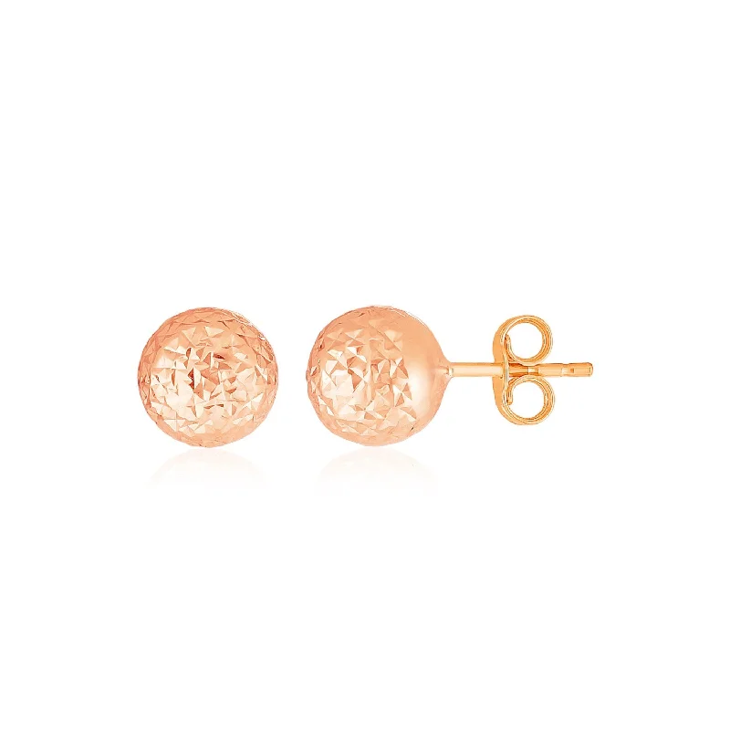 Women's geometric earrings-14k Rose Gold Ball Earrings with Crystal Cut Texture(5mm)