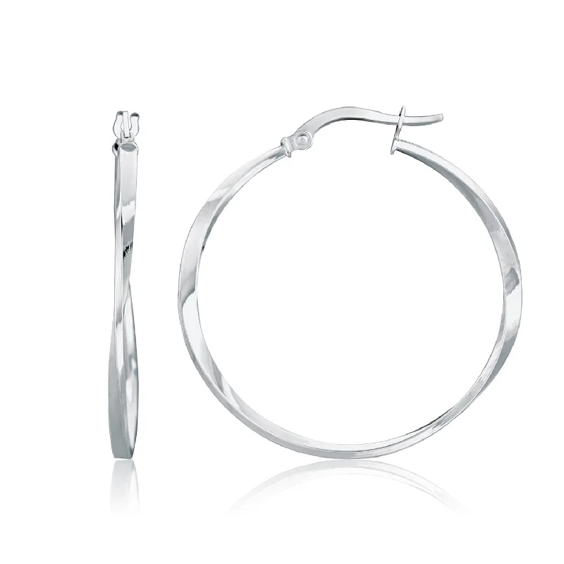 Women's platinum earrings-14k White Gold Mobius Twisted Hoop Earrings(1.5x50mm)