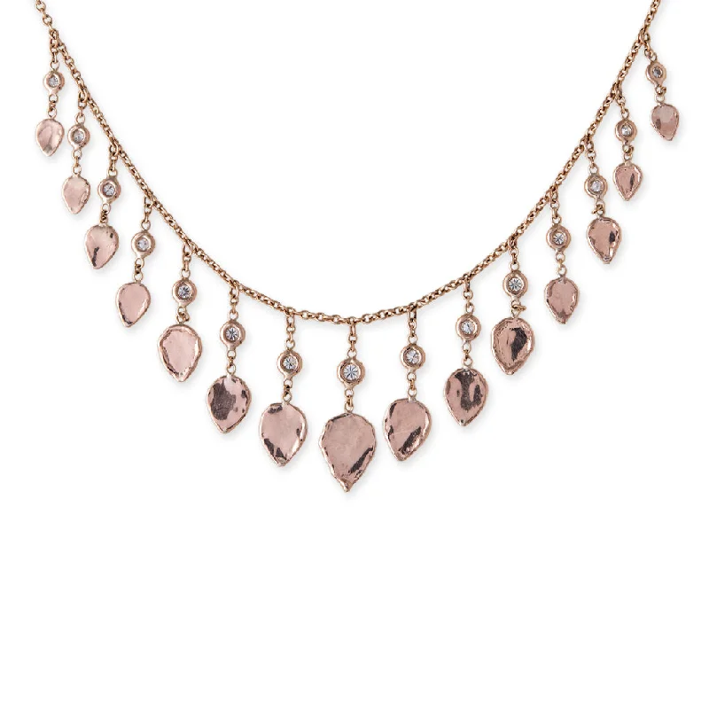 Women's ethical necklaces-DIAMOND GRADUATED HAMMERED TEARDROP SHAKER NECKLACE