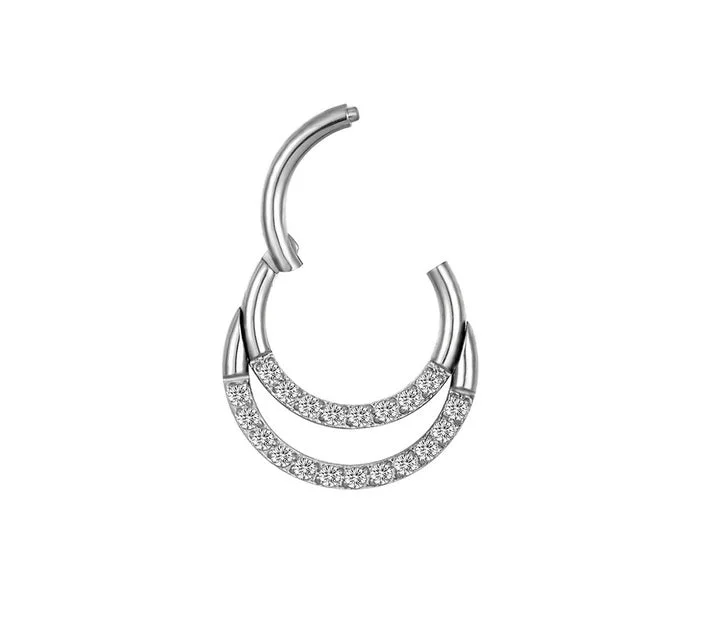 Women's luxury gift rings-Titanium High Polish Jewelled Hinged Septum/Daith Ring - TI-50