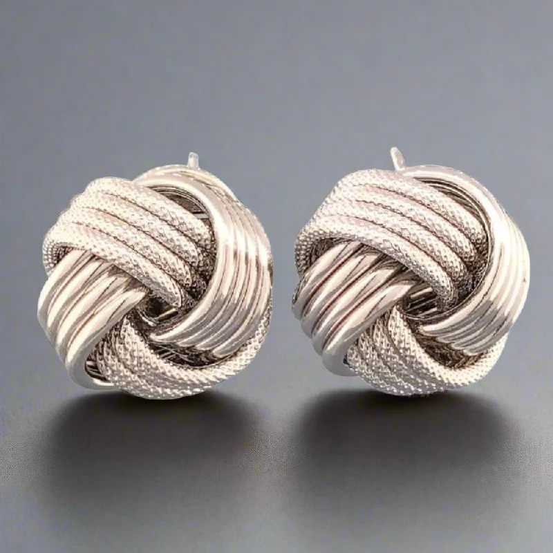 Women's casual rings-Sterling Silver Large Multirow Love Knot Earring with Lever Back