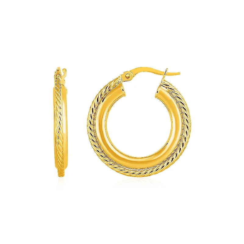 Women's spiritual earrings-Rope Texture Hoop Earrings in 14k Yellow Gold(4x15mm)