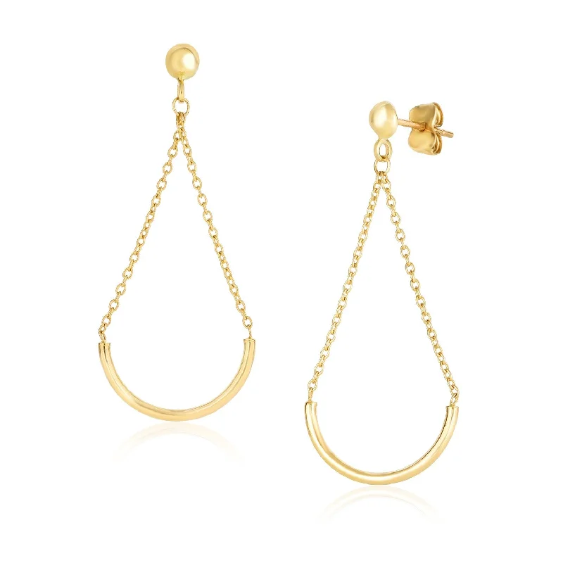 Women's healing crystal earrings-14k Yellow Gold Curved Chain Drop Earrings