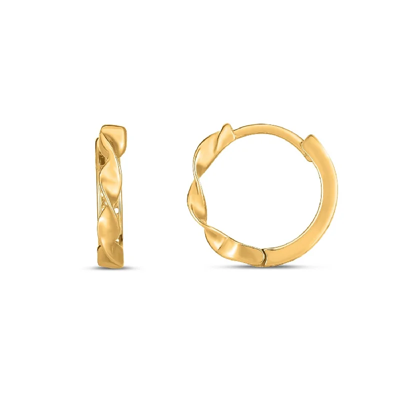 Women's luxury gift earrings-14k Yellow Gold Twist Huggie Hoops