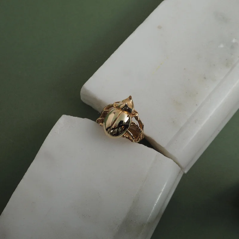 Women's Buddha rings-9ct Gold Rhino Beetle Ring by Yasmin Everley