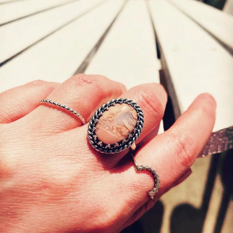 Women's birthstone rings-Pink Lace Agate Ring // Size 8