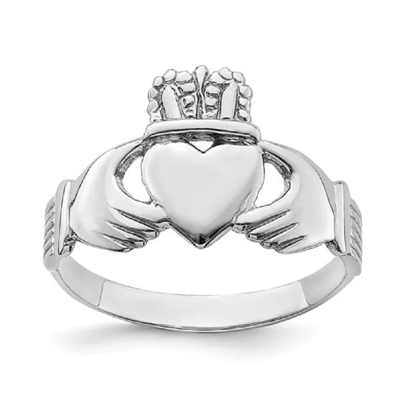 Women's silver rings-14K W Gold Claddagh Ring