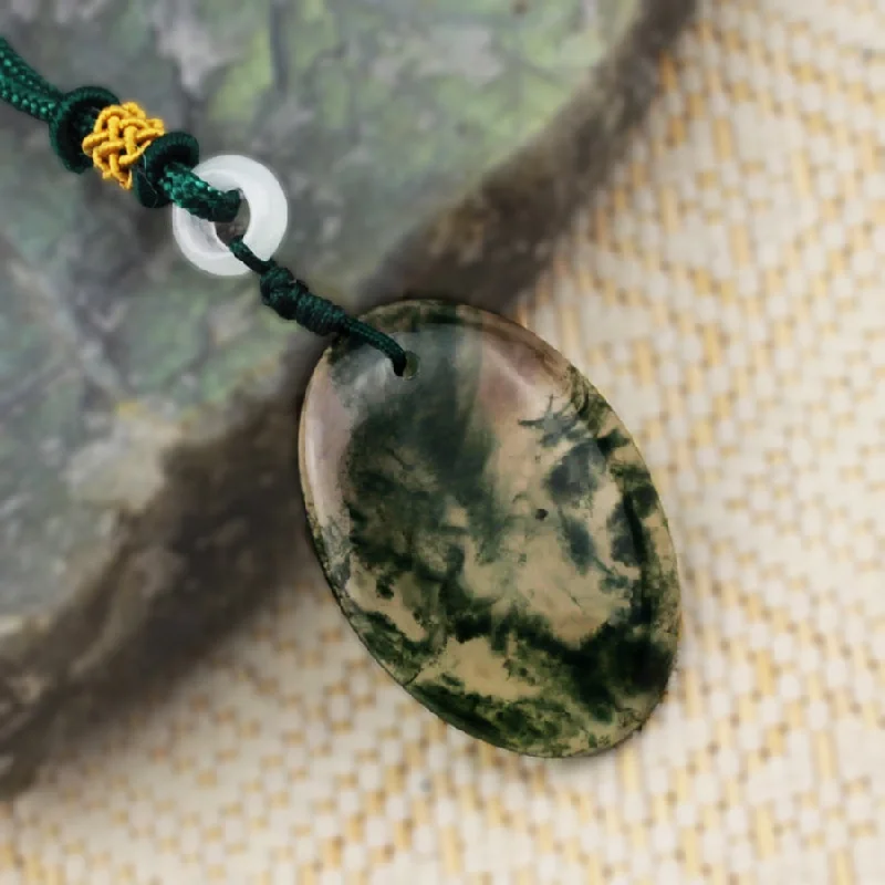 Women's K gold necklaces-Green Spirit Moss Agate Necklace