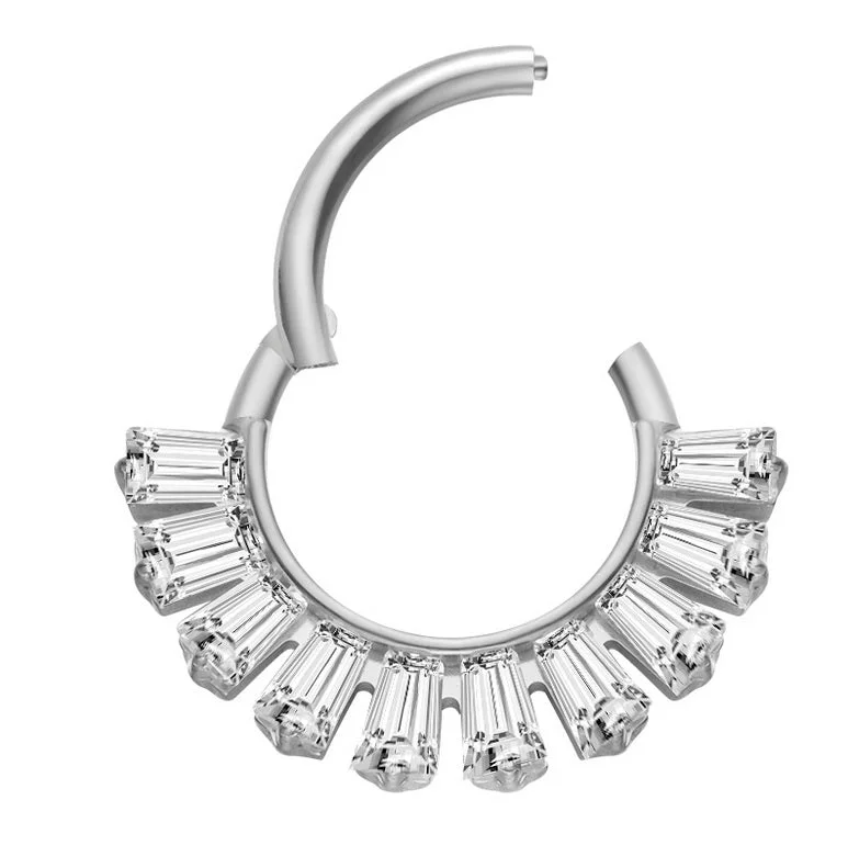 Women's art deco rings-Titanium High Polish Jewelled Hinged Septum/Daith Ring - TI-215