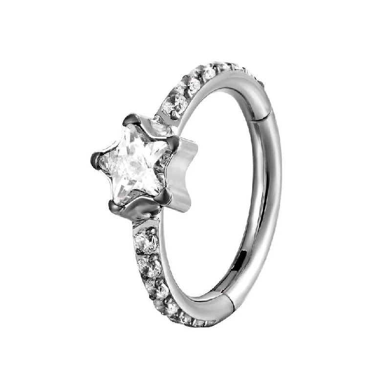 Women's everyday rings-Titanium High Polish Jewelled Hinged Septum/Daith Ring - TI-58