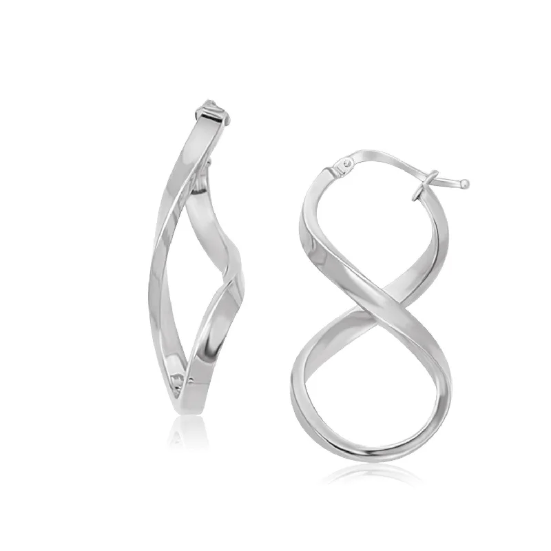 Women's Buddha earrings-14k White Gold Twist Motif Polished Hoop Earrings