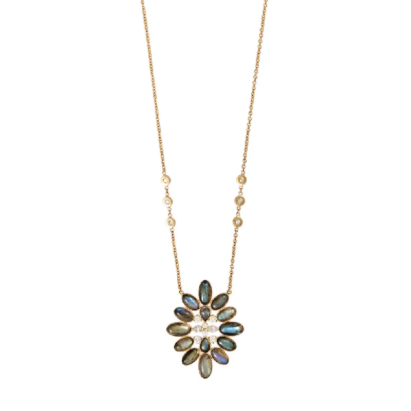 Women's limited edition necklaces-DIAMOND + LABRADORITE BLOSSOM NECKLACE