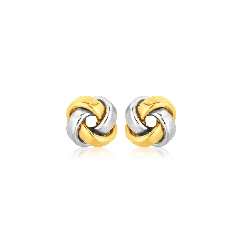 Trendy women's earrings-14k Two Tone Gold Square Love Knot Stud Earrings