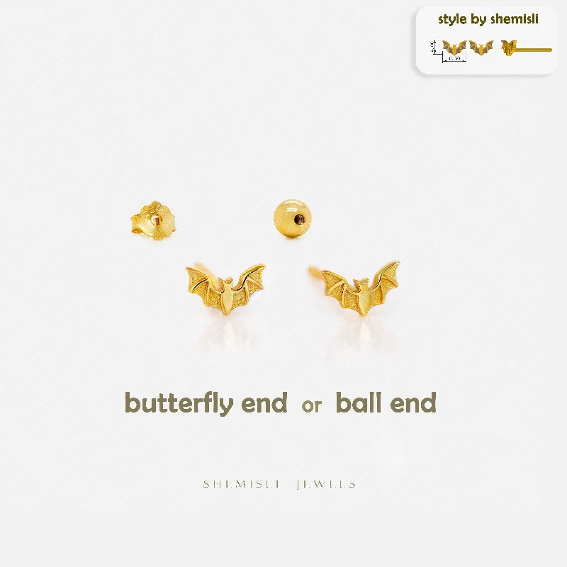 Custom women's earrings-Tiny Bat Studs Earrings, Unisex, Gold, Silver SHEMISLI SS883 Butterfly End, SS884 Screw Ball End (Type A)