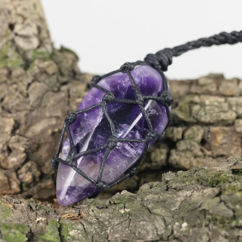 Women's handmade artisan necklaces-Amethyst Macrame Necklace