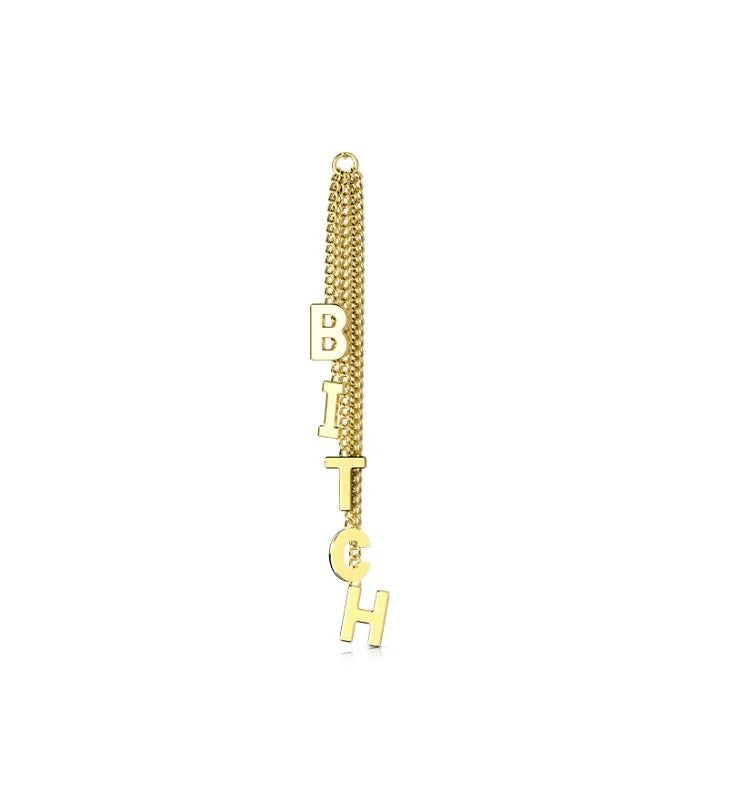 Women's ethical rings-Gold "BITCH" Chain Dangles Charm for Hinged Ring - CHARM29A