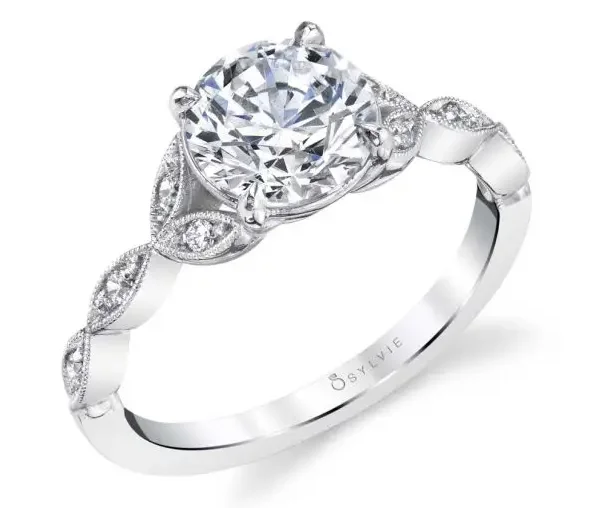 Women's engagement rings-0.80CTR BR J-VS2  DIA/ 14KWG 0.08CTW BR MILIGRAIN ENG. RING