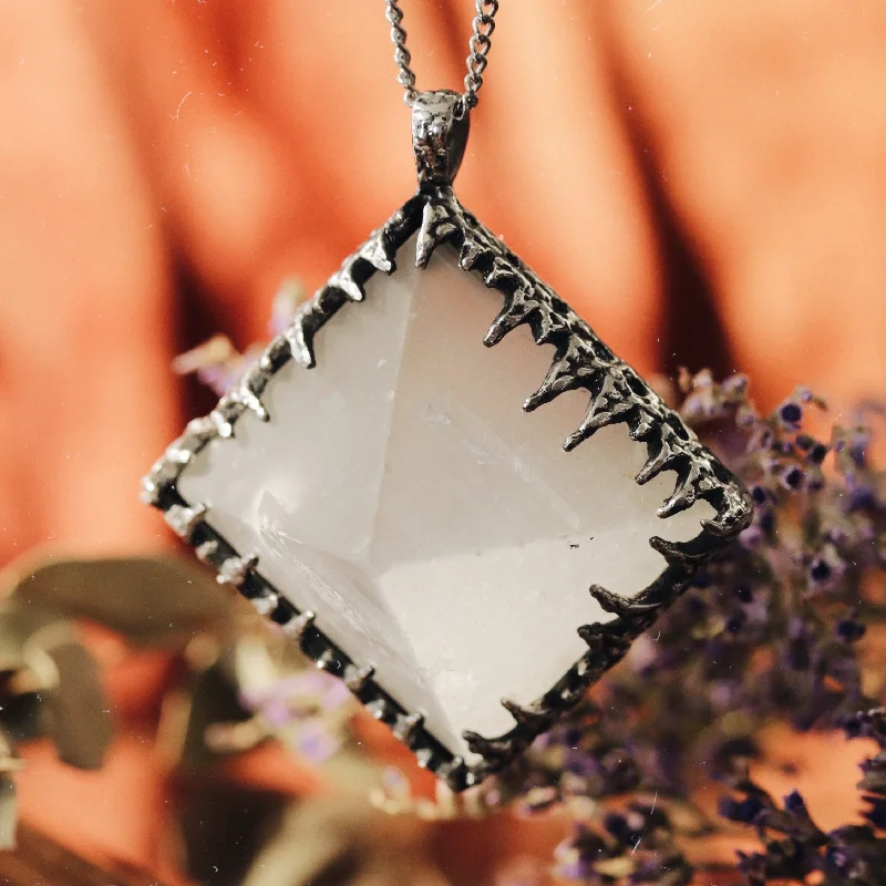 Women's anniversary necklaces-Sacred Selenite Icicle Crystal Pyramid Necklace #17