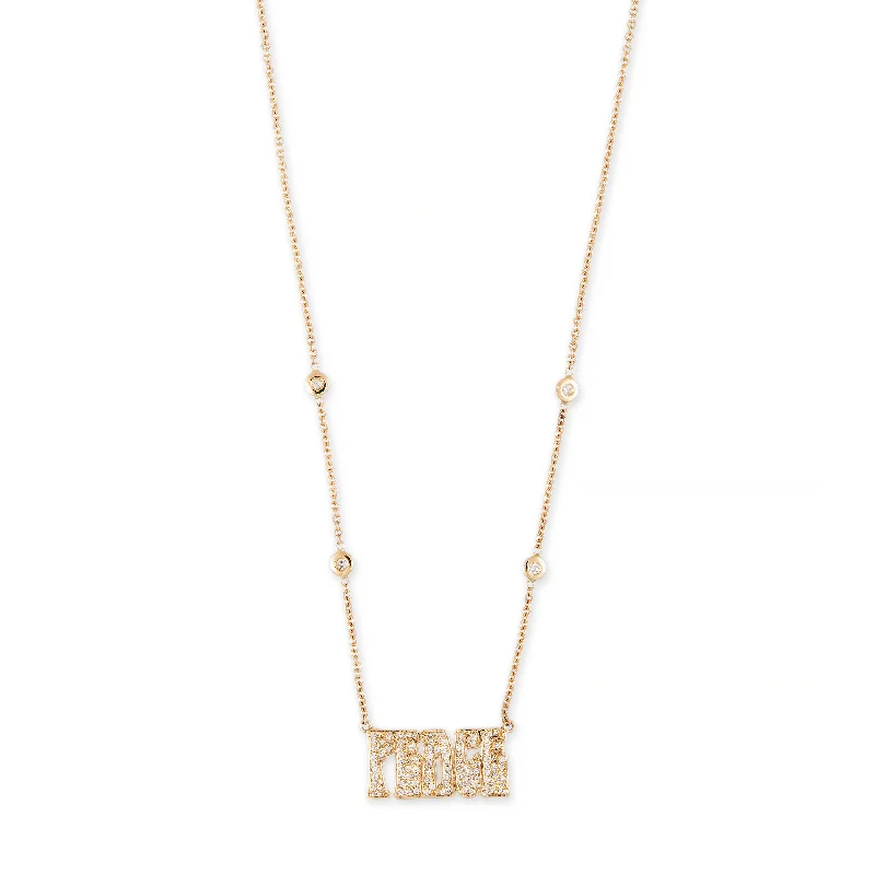 Women's astrology necklaces-PAVE DIAMOND SMALL "PEACE" NECKLACE