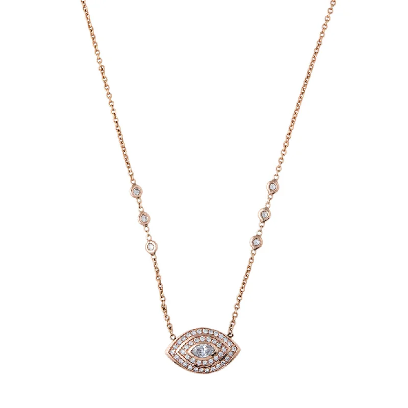 Women's silver-plated necklaces-DOUBLE HALO MARQUISE EYE NECKLACE