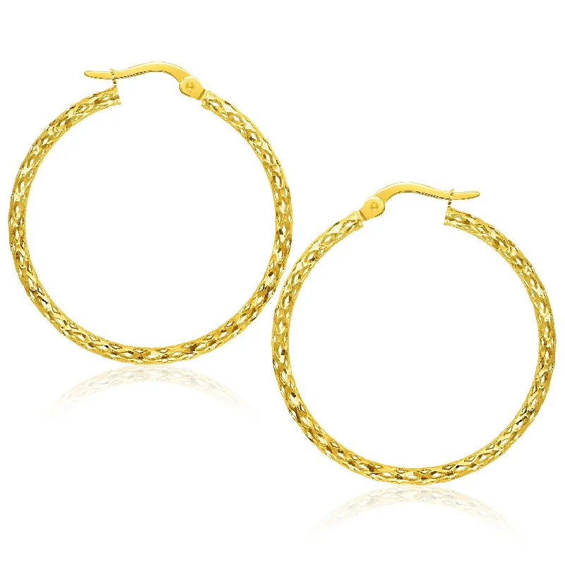 Women's seasonal earrings-Large Textured Hoop Earrings in 10k Yellow Gold