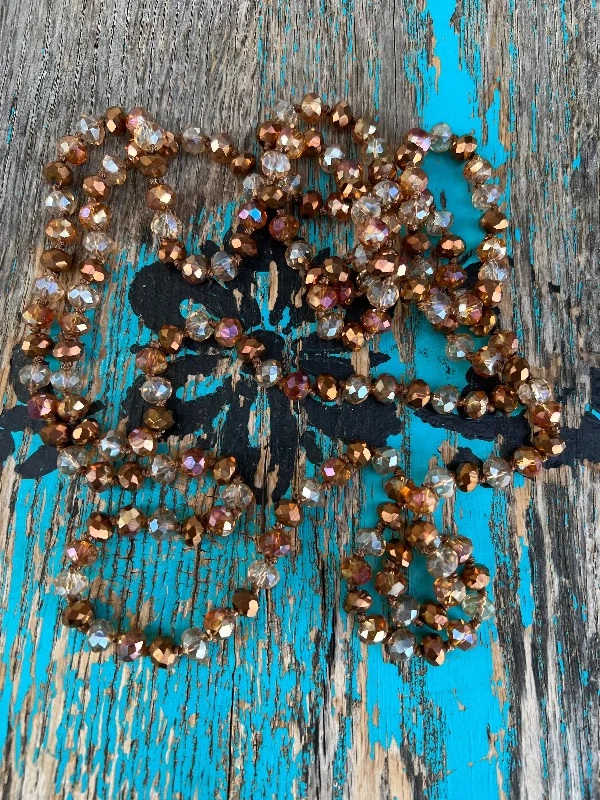 Women's everyday necklaces-60" Shades of Brown Hand Knotted  Bead Necklace