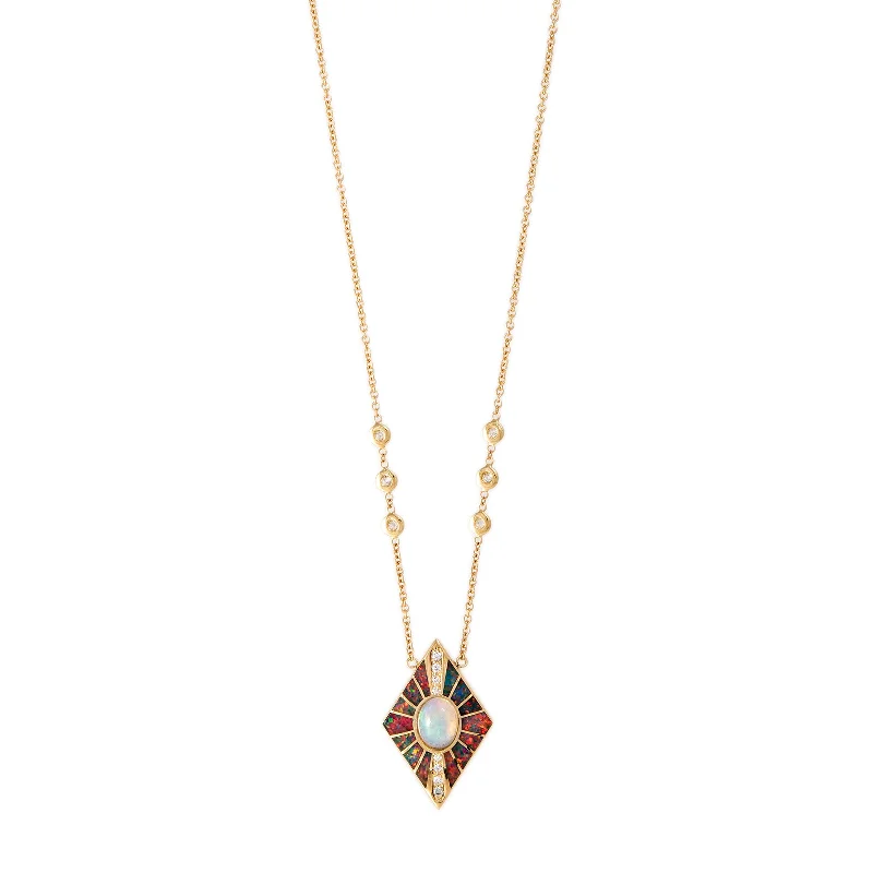 Women's ethical necklaces-PAVE OPAL + RED ORANGE OPAL INLAY KITE NECKLACE