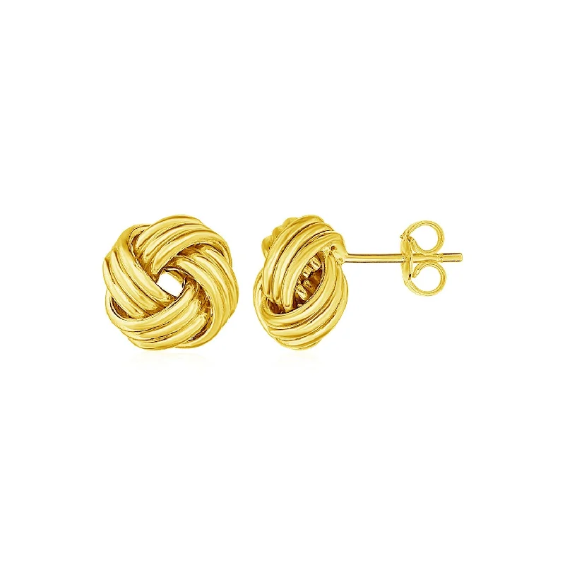 Women's emerald earrings-Love Knot Post Earrings in 14k Yellow Gold