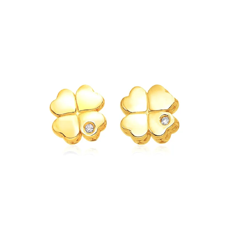 Women's dangle earrings-14k Yellow Gold Polished Four Leaf Clover Earrings with Diamonds(7mm)