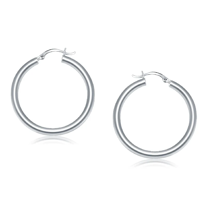 Women's gift earrings-14k White Gold Polished Hoop Earrings (4x40mm)