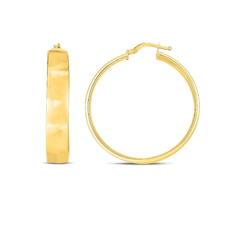 Handmade women's earrings-14k Yellow Gold Wedding Band Hoops (7x35mm)