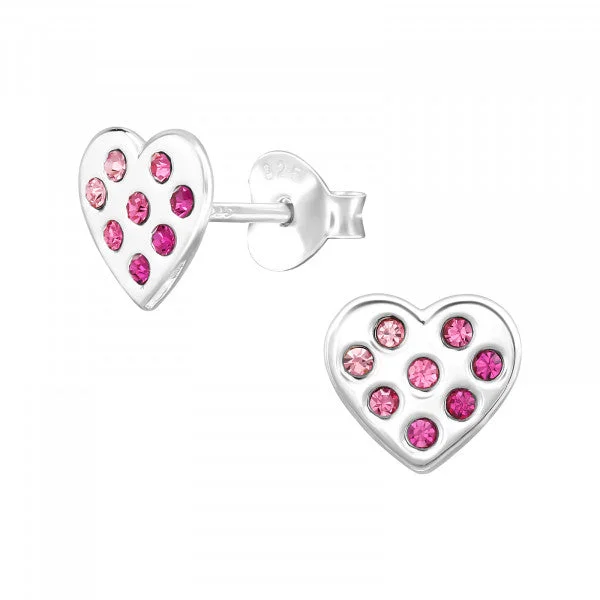 Women's photo rings-Childrens Sterling Silver Heart Earrrings With Pink Cz