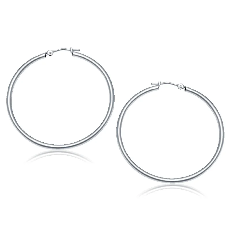 Women's elegant earrings-14k White Gold Polished Hoop Earrings (2x40mm)