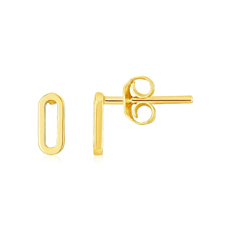 Women's crystal earrings-14k Yellow Gold Paperclip Link Stud Earrings