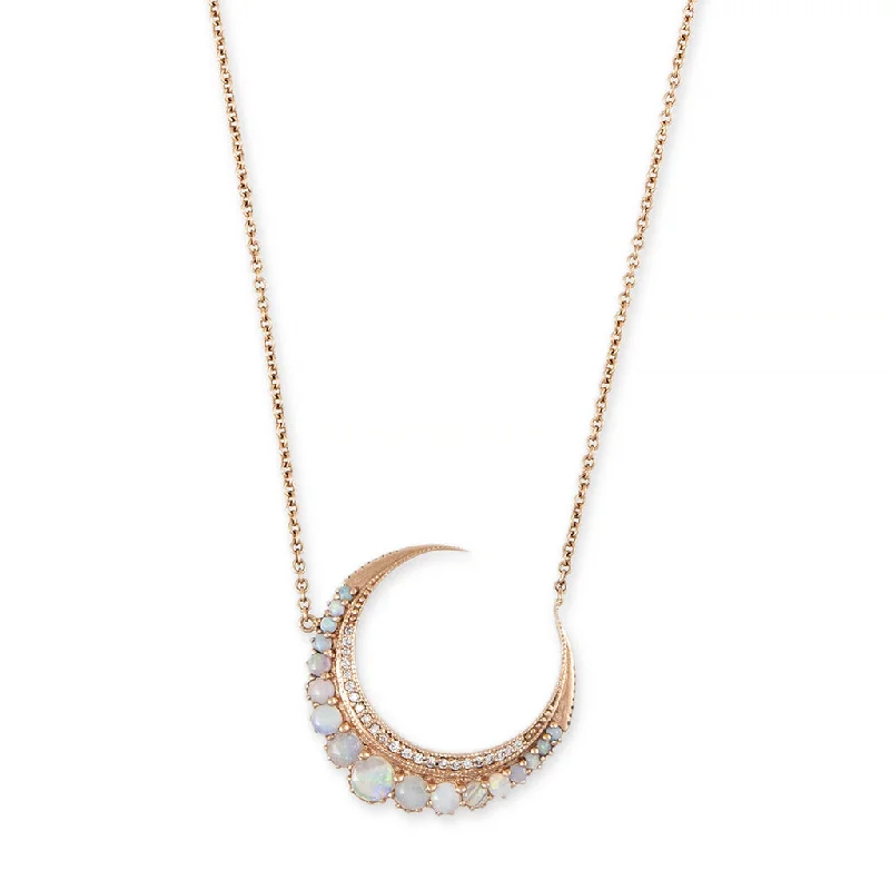 Women's locket necklaces-LARGE GRADUATED OPAL CRESCENT MOON NECKLACE