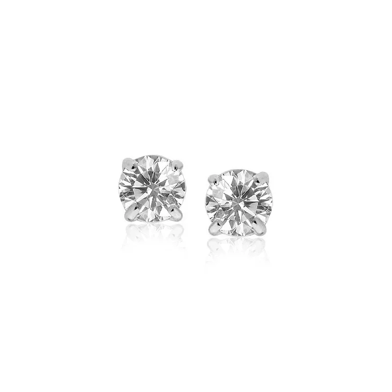 Women's gold earrings-14k White Gold 4mm Faceted White Cubic Zirconia Stud Earrings(4mm)