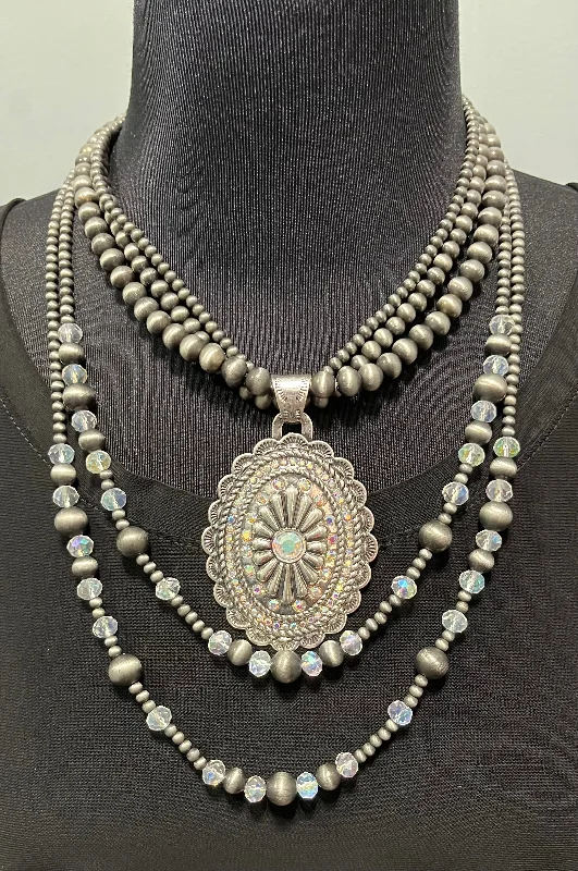 Women's leather necklaces-Two in One Navajo Pearl & Crystal Necklace Set