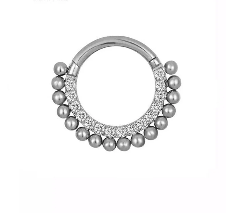 Women's vintage-inspired rings-Titanium High Polish Jewelled Hinged Septum/Daith Ring - TI-152