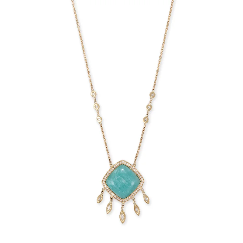 Women's mother-daughter necklaces-PAVE AMAZONITE TRILLION + 5 MARQUISE DIAMOND SHAKER NECKLACE